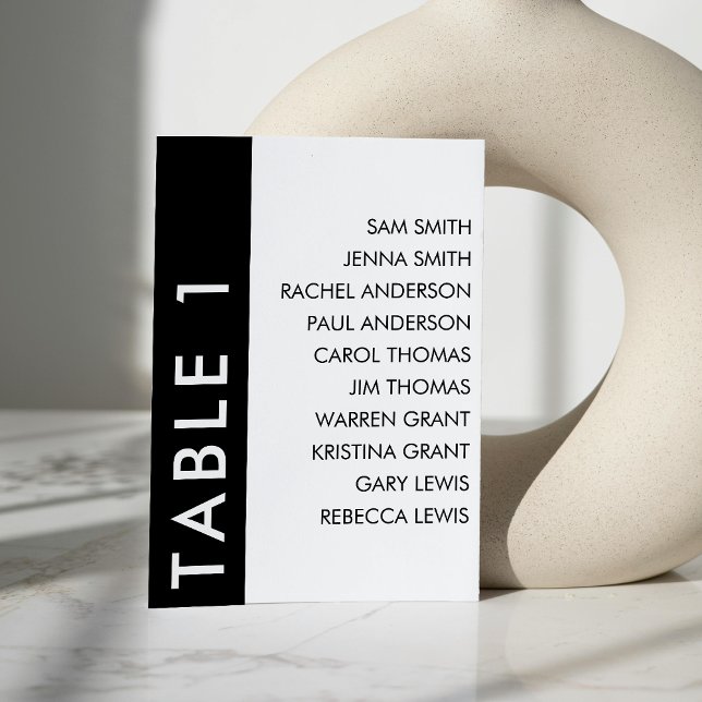 Numeração De Mesa Gráfico de Sentados de Casamento de Strike Lado Ne (Black & White Side Stripe Wedding Seating Chart Table Number)