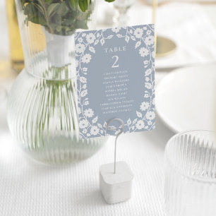 Numeração De Mesa Gráfico Floral Branco Azul Encharcado