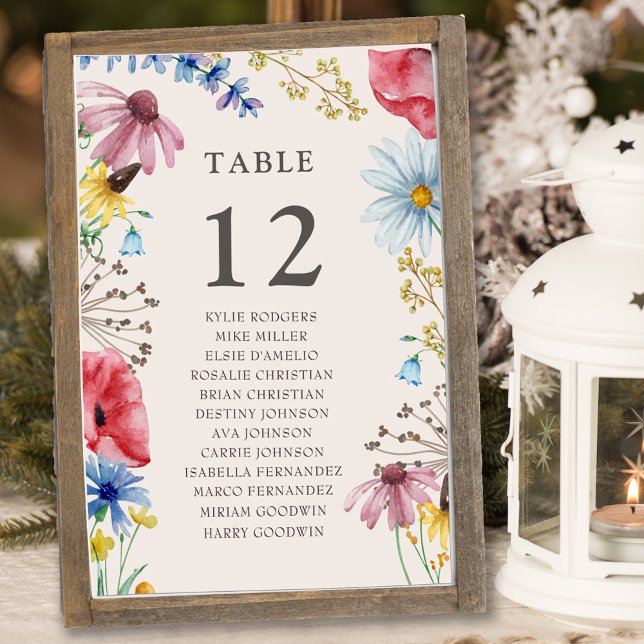 Numeração De Mesa Gráfico Floral de Mesas de Casamento de Flores (Small table sign with wildflower floral border)