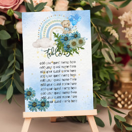 Numeração De Mesa Gráfico Sentado Beary Boho Rainbow Balão Azul