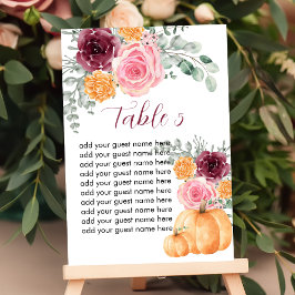 Numeração De Mesa Gráfico Sentado Queda Pumpkin Borgonha Cinza Rosa