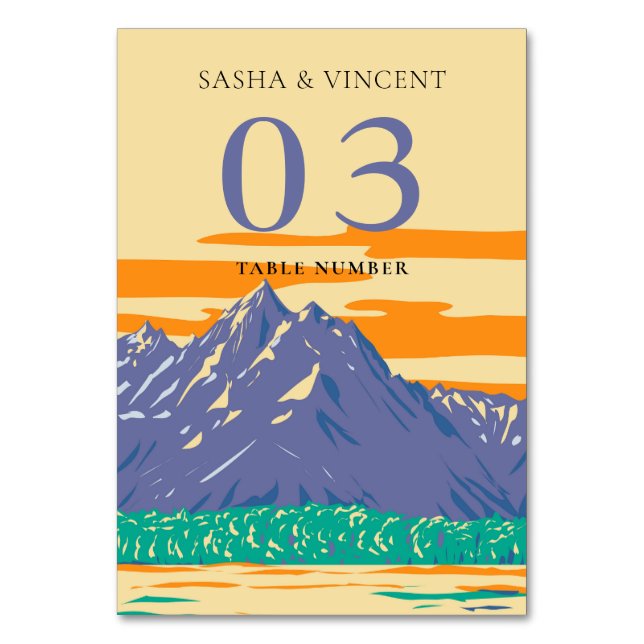 Numeração De Mesa Grand Teton National Park Wedding Retro (Frente)