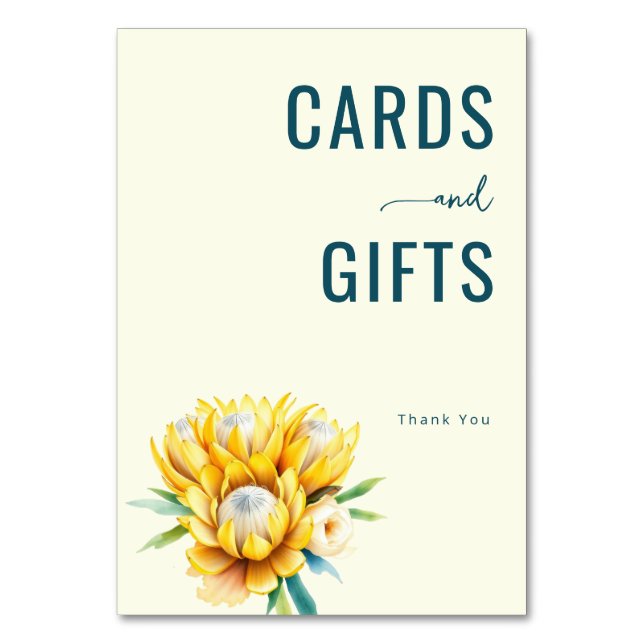 Numeração De Mesa Grateful Teal Watercolor Protea Bouquet (Frente)