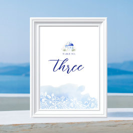 Numeração De Mesa Grécia Santorini Paisagem Blue Watercolor Casament