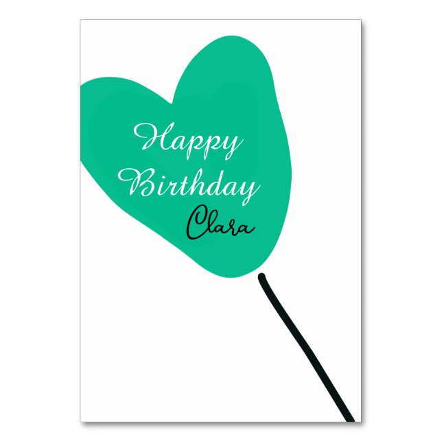 Numeração De Mesa Green heart happy birthday white black balloon kid (Frente)