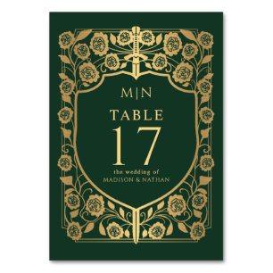 Numeração De Mesa Green Shield Medieval Fantasy Casamento Monograma
