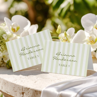 Numeração De Mesa Green Stripe Wedding Escort Name Cards
