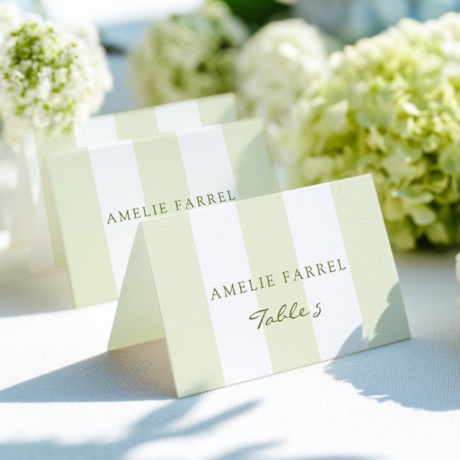 Numeração De Mesa Green Stripe Wedding Escort Name Cards (Criador carregado)