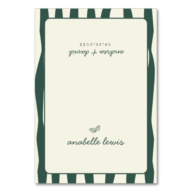 Numeração De Mesa Green Stripes Custom Guest Name Wedding Place Card (Frente)