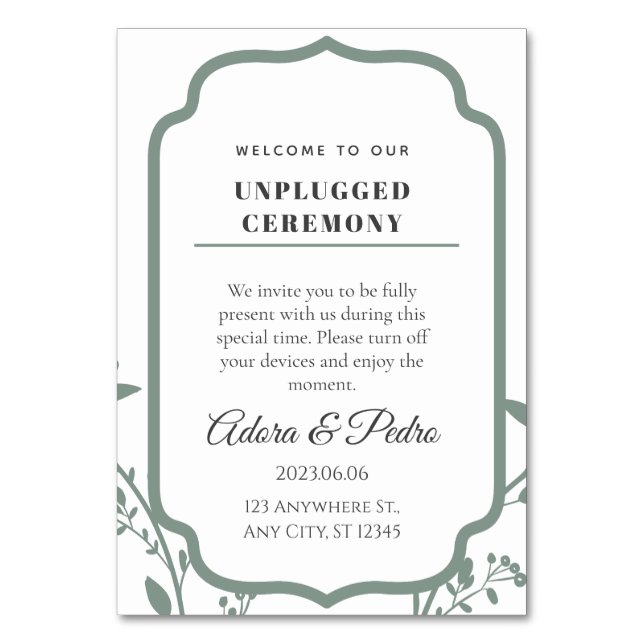 Numeração De Mesa Green & White Elegant Wedding (Frente)