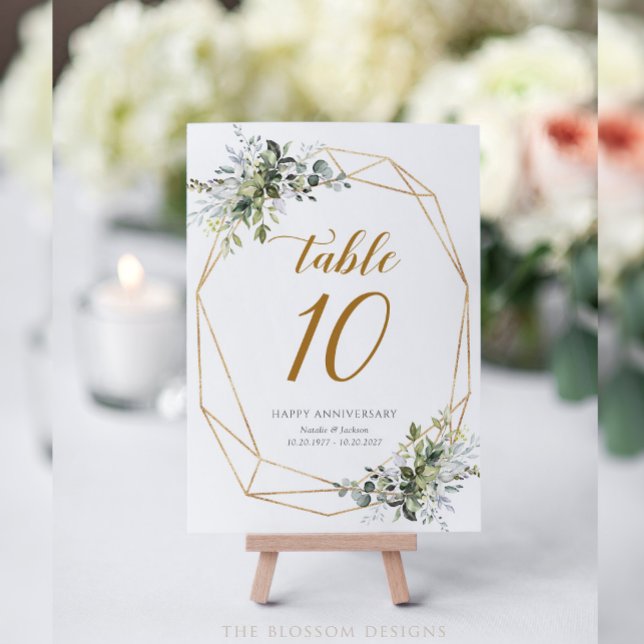 Numeração De Mesa Greenery Anniversary Table Numbers Card - EAC326a (Anniversary Table Number Card 5x7)