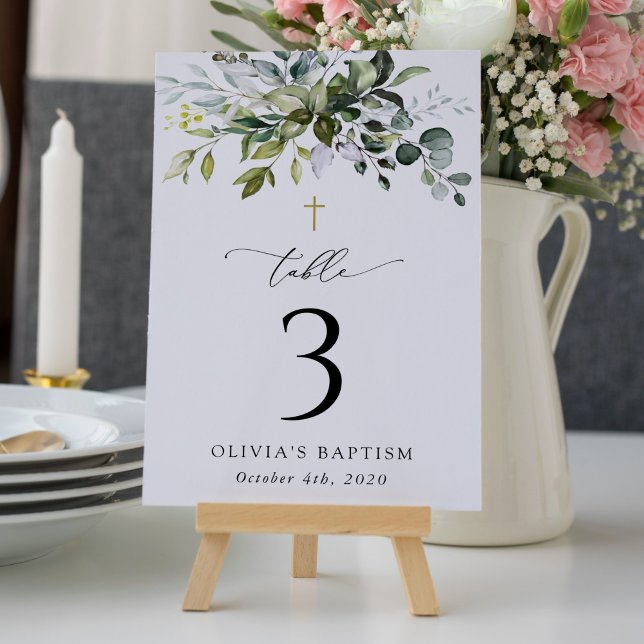 Numeração De Mesa Greenery, Eucalyptus Leaves, Baptism Table Numbers (Criador carregado)