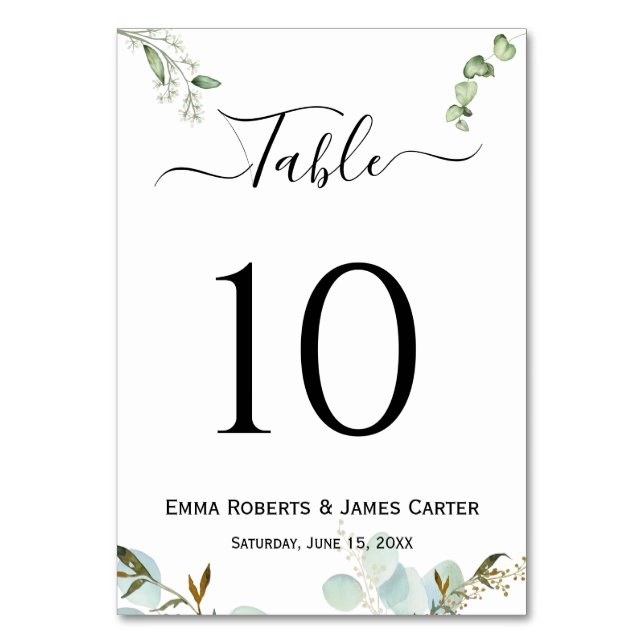 Numeração De Mesa Greenery Luxury Script Wedding Table Number (Frente)