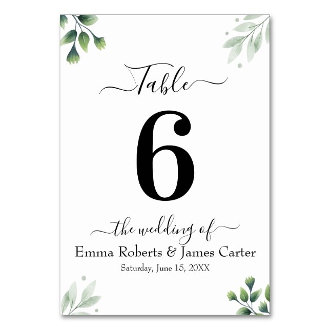 Numeração De Mesa Greenery Simple Wedding Table Number (Frente)