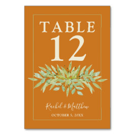 Numeração De Mesa Greenery Swag sobre Ochre Wedding