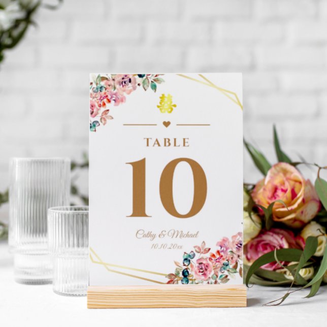 Numeração De Mesa Grinalda de flores da dupla felicidade do casament (Criador carregado)