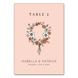 Numeração De Mesa Grinalda Floral de Pêssego Alegre