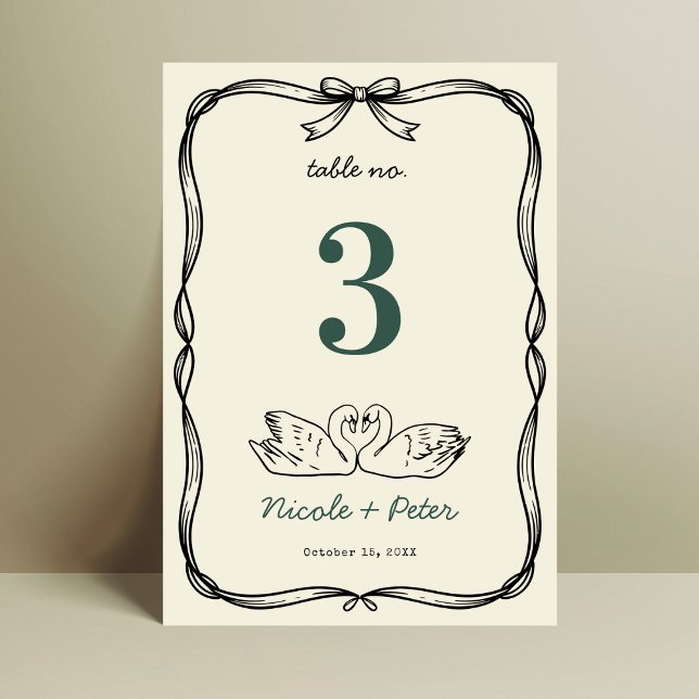 Numeração De Mesa Hand Drawn Swan Handwriting Wedding Table Number (Criador carregado)