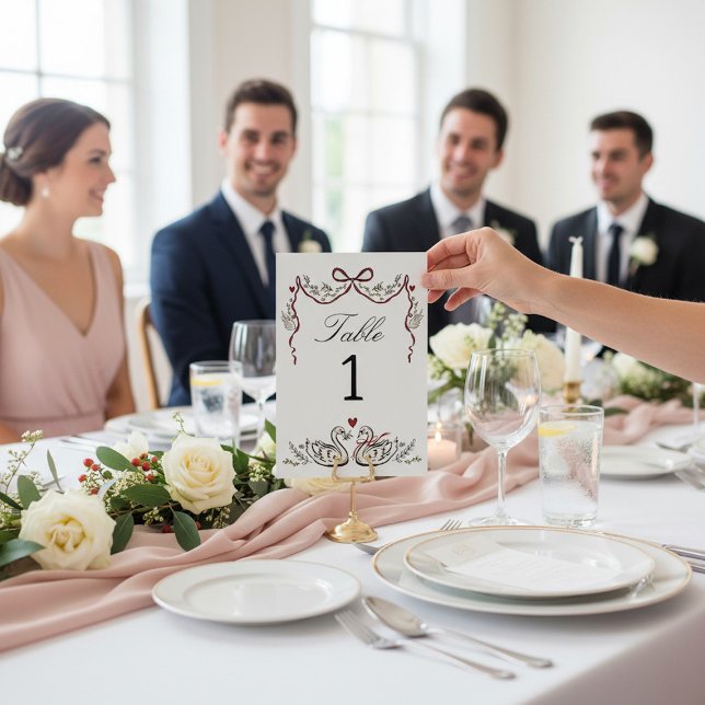 Numeração De Mesa Hand Drawn unique Swans Wedding Table Card (Criador carregado)