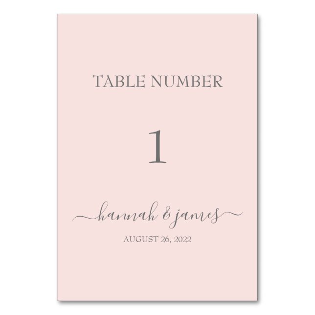 Numeração De Mesa Hannah | Caligrafia Romântica Blush Rosa (Frente)