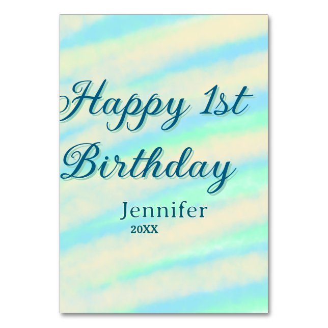 Numeração De Mesa Happy 1st birthday kids baby blue green pastel ret (Frente)