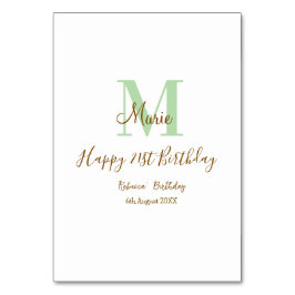 Numeração De Mesa Happy 21st Birthday green add name monogram brown