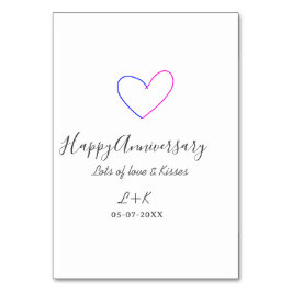 Numeração De Mesa Happy anniversary pink blue heart name date simple
