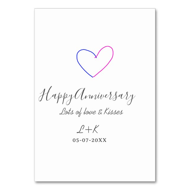 Numeração De Mesa Happy anniversary pink blue heart name date simple (Frente)