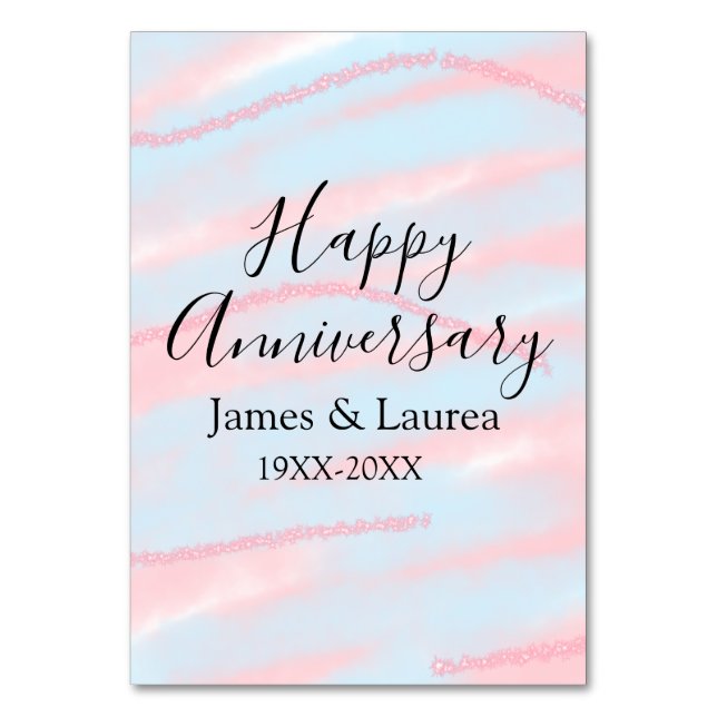 Numeração De Mesa Happy anniversary wedding name date year pastel  (Frente)