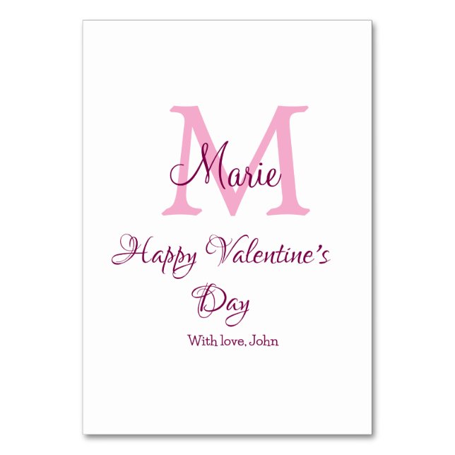 Numeração De Mesa Happy valentine's day monogram pink name love girl (Frente)