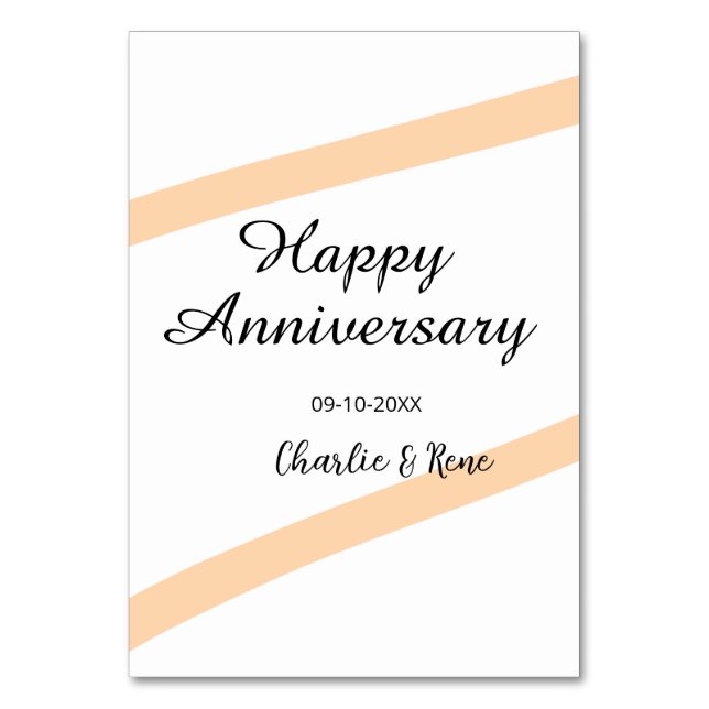 Numeração De Mesa Happy wedding anniversary orange pastel lines name (Frente)