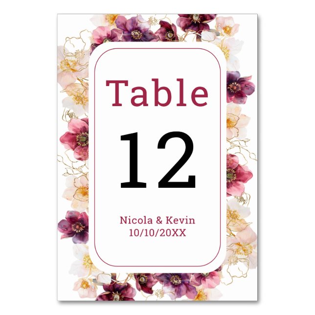 Numeração De Mesa Hellebore Floral Burgundy Wedding Table Number (Frente)