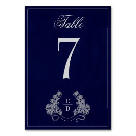 Numeração De Mesa Heritage Floral Crest Navy Monogram Wedding