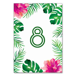 Numeração De Mesa Hibisco Rosa e Folhas Tropicais