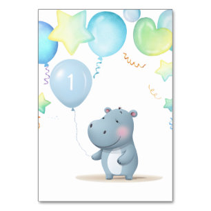 Numeração De Mesa Hippo Birthday - azul-macio