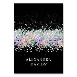 Numeração De Mesa Holo Glitter Black Individual Name Card
