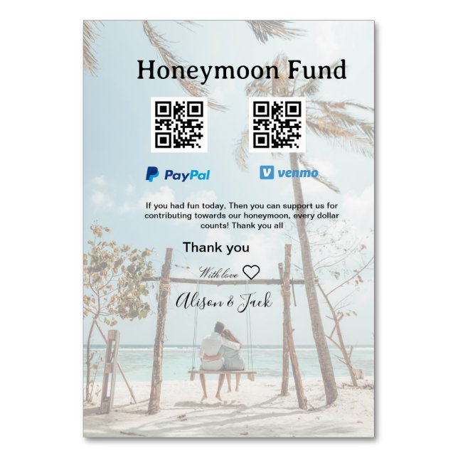 Numeração De Mesa Honeymoon fund venomo paypal donation Q R couple (Frente)