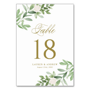 Numeração De Mesa Hortaliças da aguarela e flores brancas Dourados