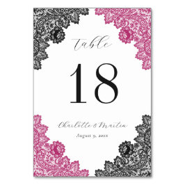 Numeração De Mesa Hot Pink and Black Floral Lace Wedding