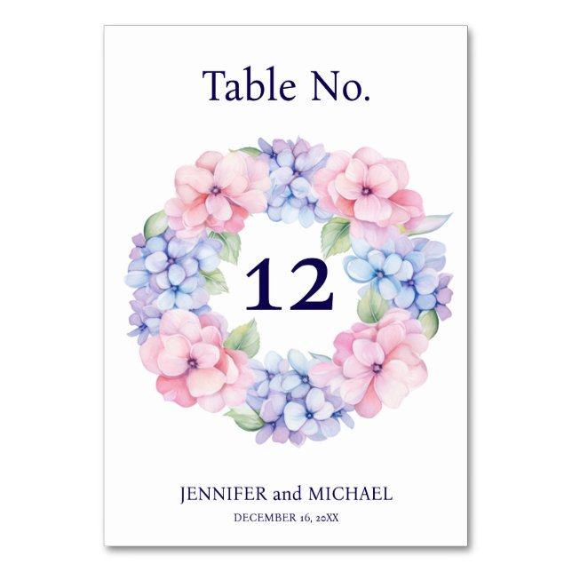 Numeração De Mesa Hydrangea Número da Tabela de Casamento (Frente)