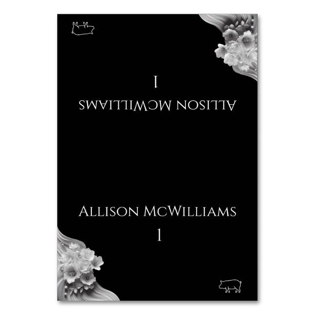 Numeração De Mesa Ícone preto e branco floral moderno - porco (Frente)