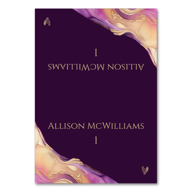 Numeração De Mesa Ícone Púrpura e Dourado de Aves de Capoeira (Frente)