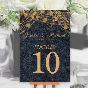 Numeração De Mesa Iluminação de Corda Azul Naval Rustic Chic Dourada