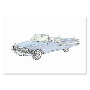 Numeração De Mesa Ilustração Conversível Chevy Impala Blue 1960