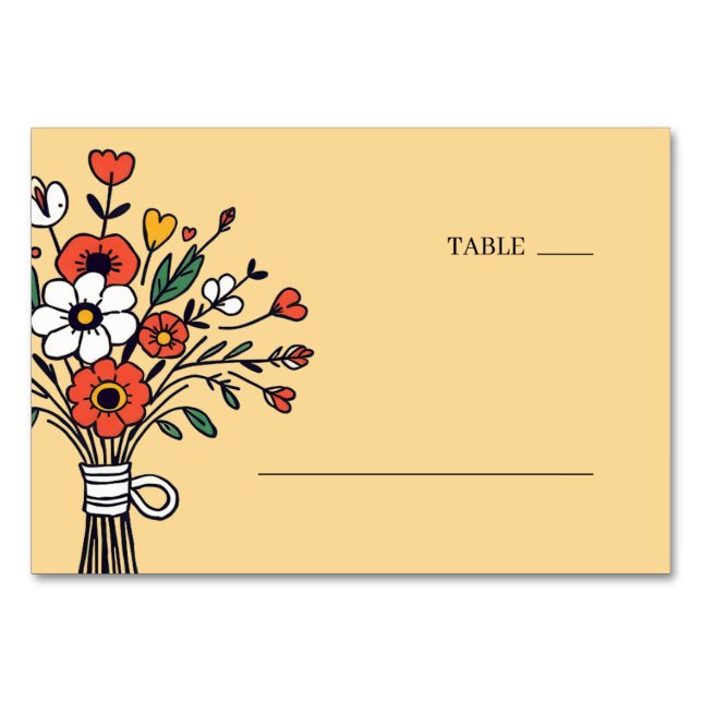 Numeração De Mesa Ilustração Floral Bege Alegre (Frente)