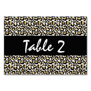 Numeração De Mesa Impressão Dourada de Leopardo Preto
