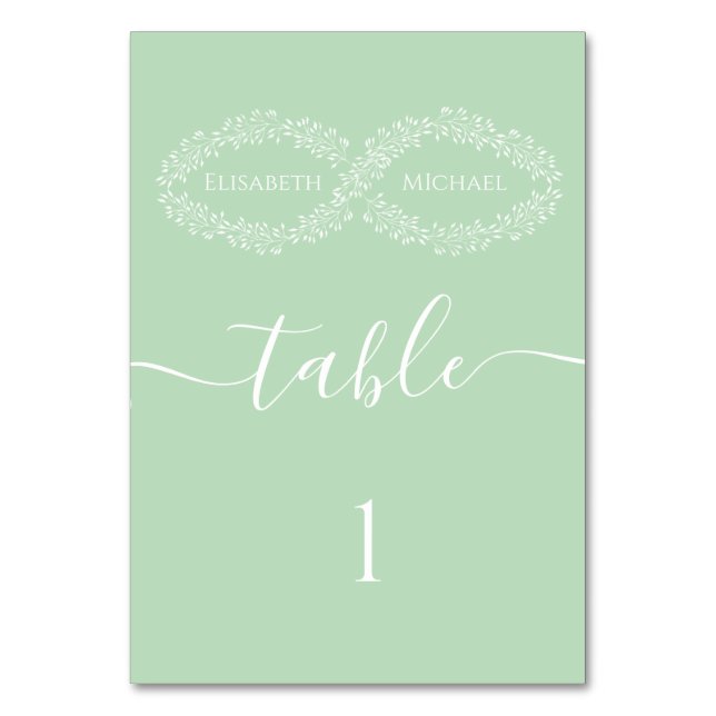 Numeração De Mesa Infinity neo mint botânico romântico elegante (Frente)
