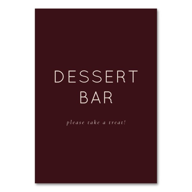 Numeração De Mesa Inviting Maroon Minimalist Dessert Bar Sign (Frente)