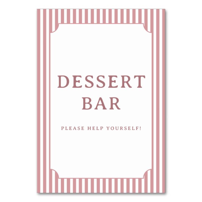 Numeração De Mesa Inviting Pink Striped Dessert Bar Sign (Frente)