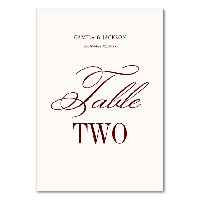 Numeração De Mesa Ivory and Burgundy Wedding  (Frente)